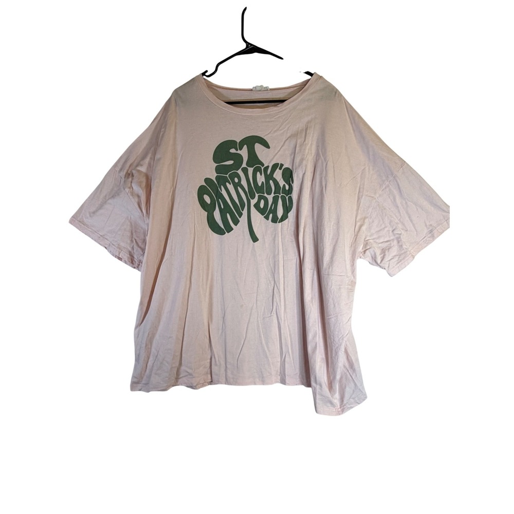 Chic Soul Womens 3XL St Patricks Day Shamrock Graphic T-Shirt Pink Plus Size